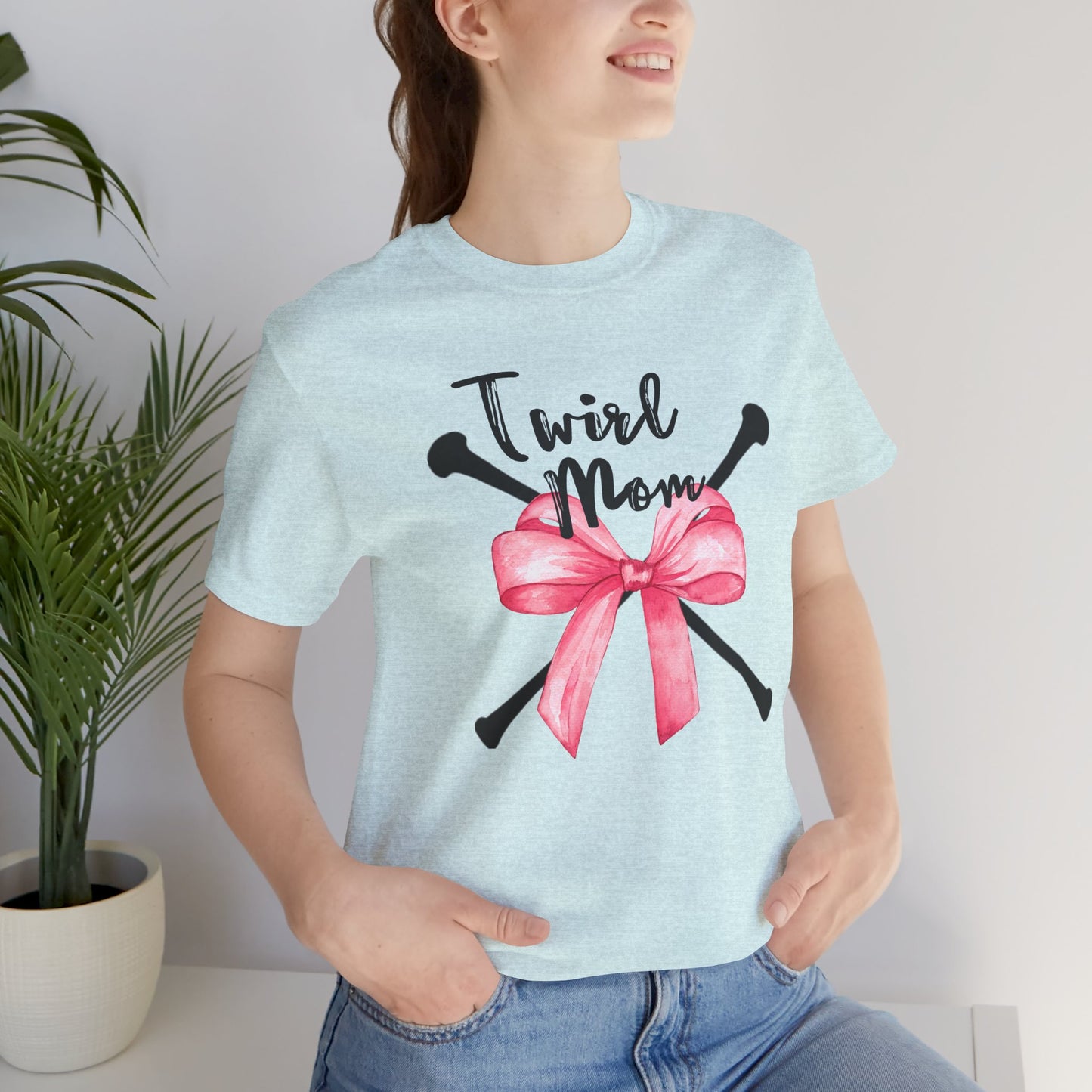 Twirl Mom Jersey Tee, Baton Twirler Mom Shirt with Bow, T-Shirt for Twirling Moms, Twirler Mom Gift, Baton Twirling Shirt