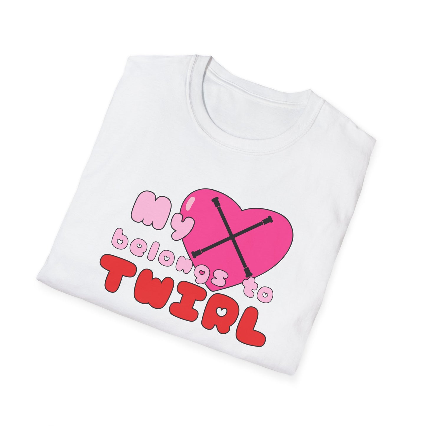 My Heart Belongs to Twirl Unisex Softstyle T-Shirt, Baton Twirler Valentines Day T-Shirt, Gift for Her for Valentines Day