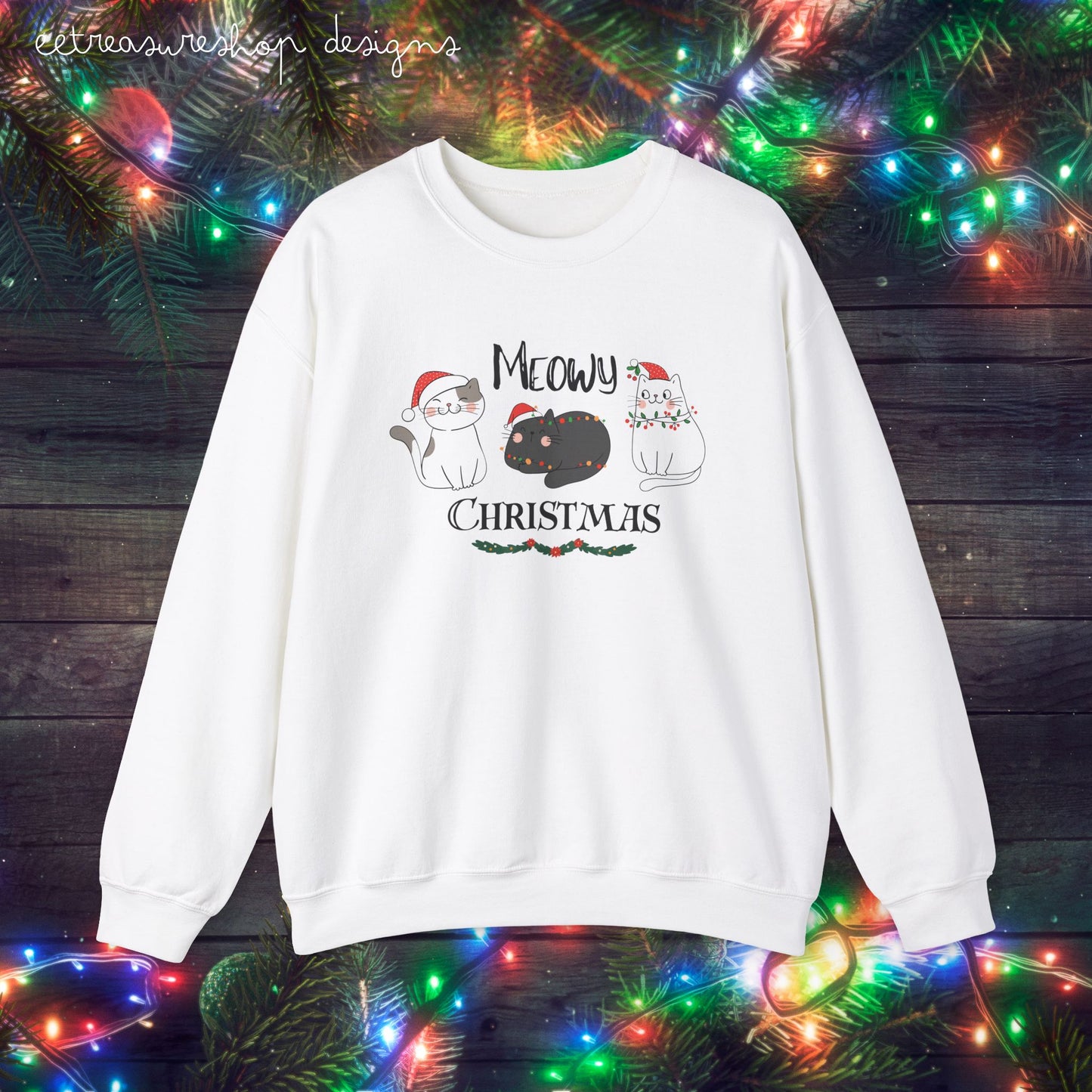 Meowy Christmas Unisex Crewneck Sweatshirt, Cat Lover Shirt, Cat Mom Christmas Gift