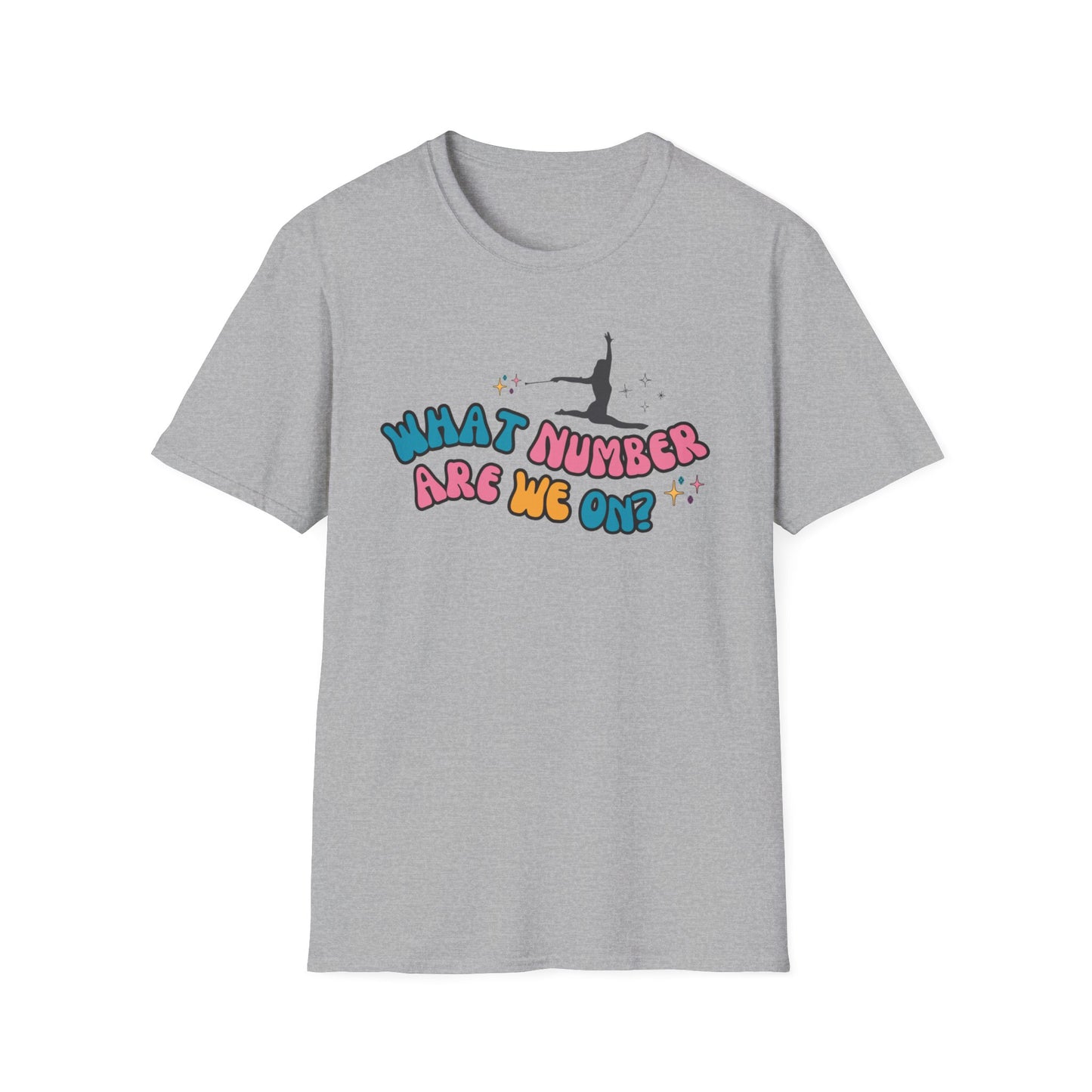 What Number Are We On Twirler Unisex Softstyle T-Shirt, Baton Twirler Gift for Competition, Birthday Gift for Twirl Mom