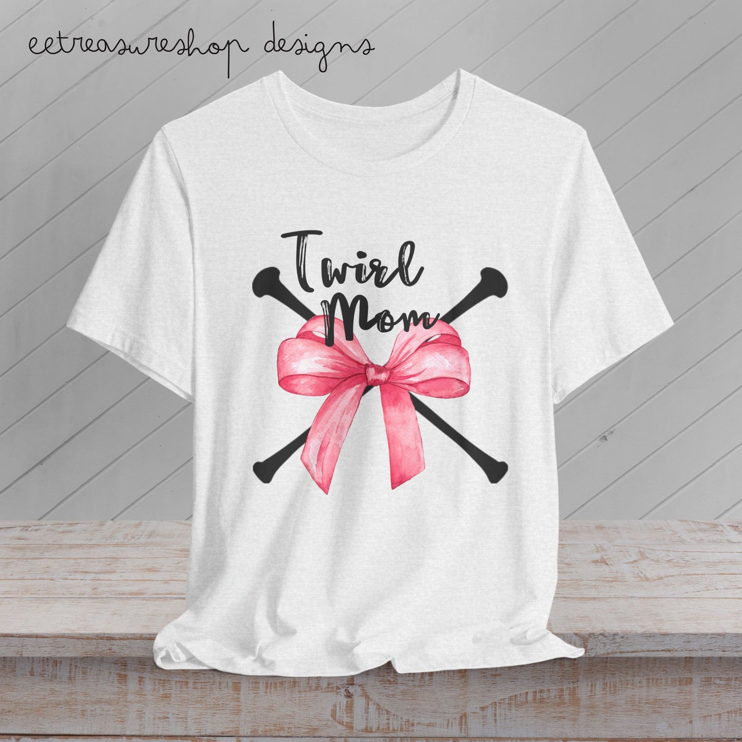 Twirl Mom Jersey Tee, Baton Twirler Mom Shirt with Bow, T-Shirt for Twirling Moms, Twirler Mom Gift, Baton Twirling Shirt