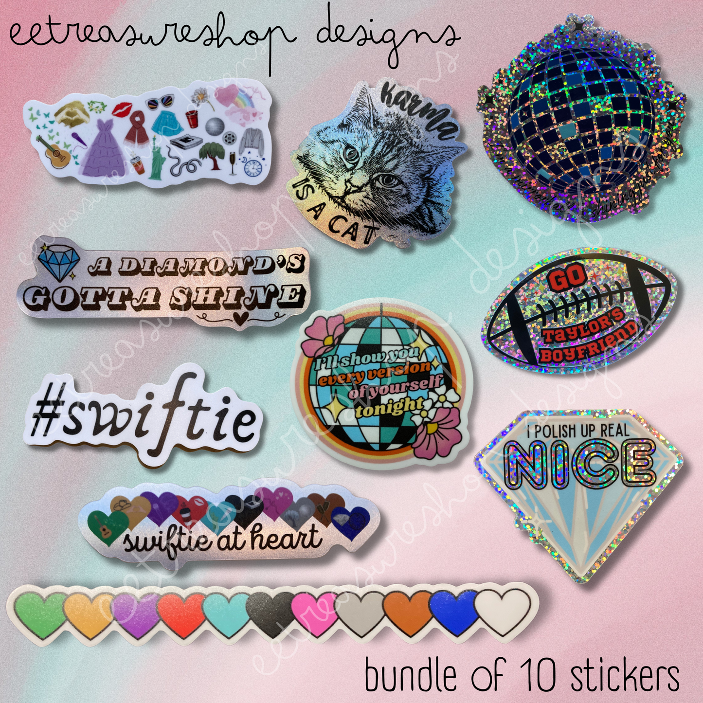 Swiftie Taylor Swift Inspired Waterproof Vinyl 10 Sticker Bundle
