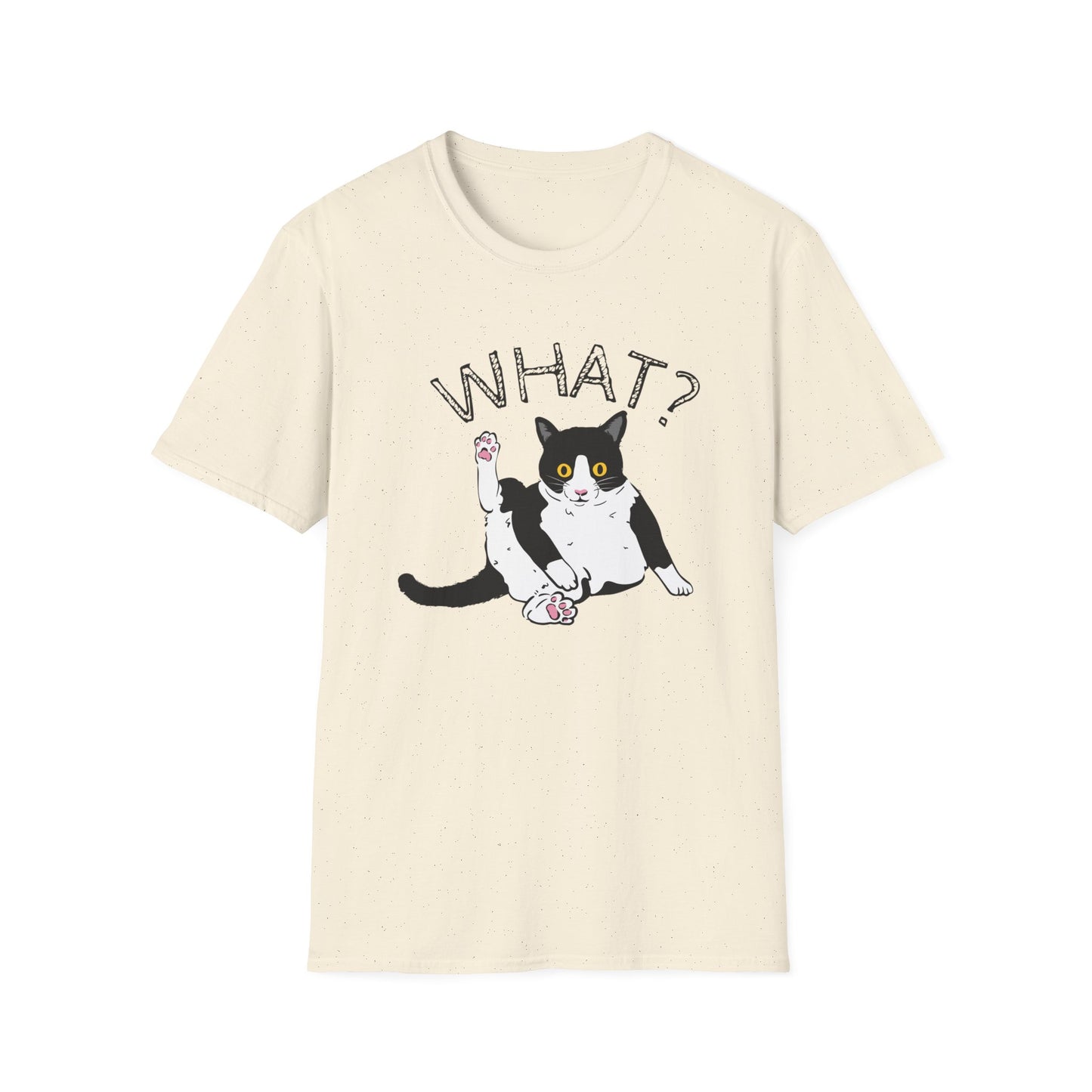What Funny Tuxedo Cat Unisex Softstyle Gildan T-Shirt, Funny Cat Lover Tee, Birthday Gift for Cat Mom, Funny Gift for Cat Lover