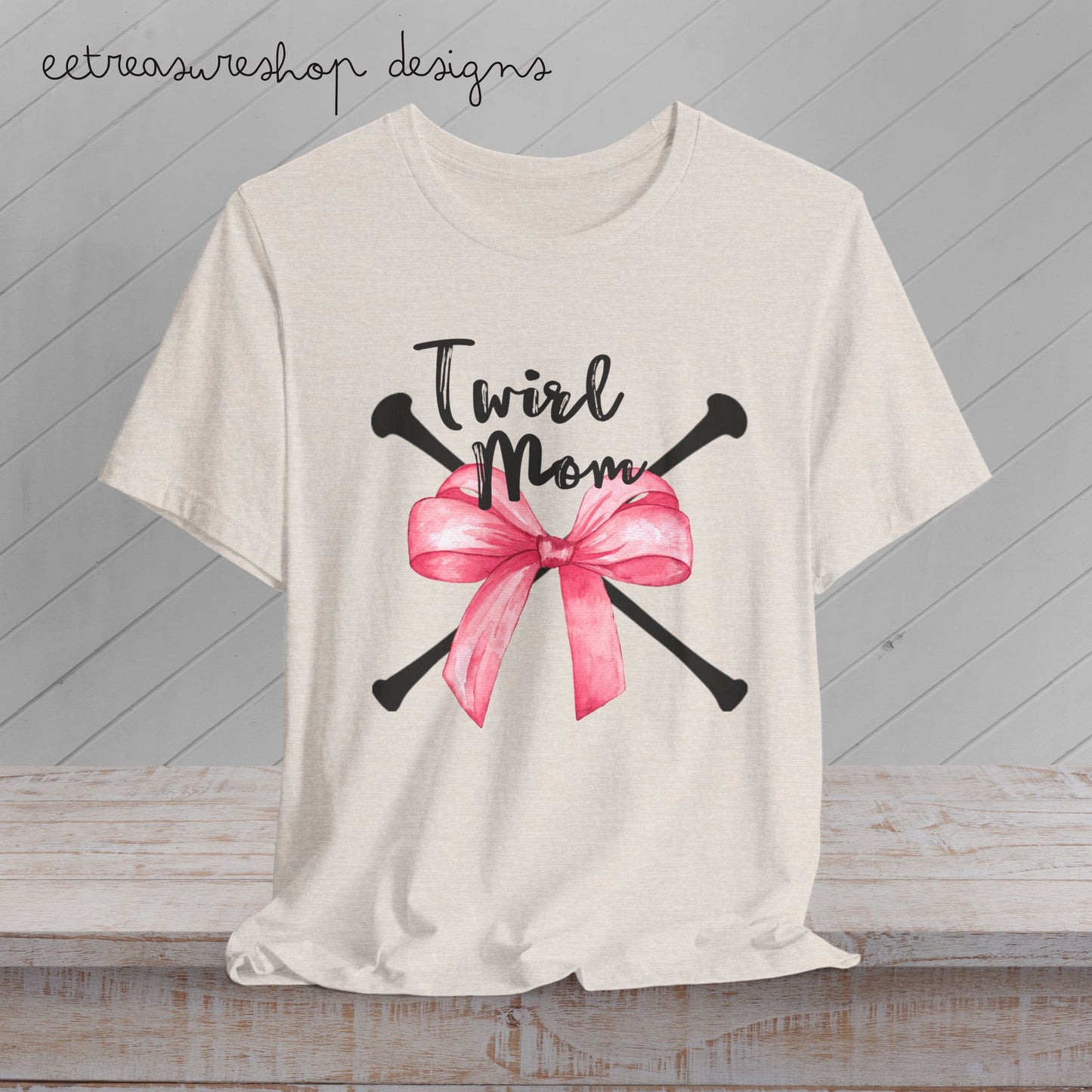 Twirl Mom Jersey Tee, Baton Twirler Mom Shirt with Bow, T-Shirt for Twirling Moms, Twirler Mom Gift, Baton Twirling Shirt