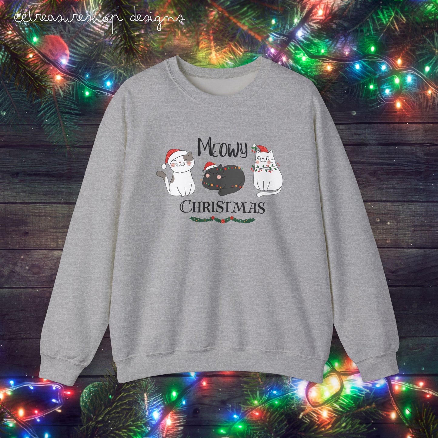 Meowy Christmas Unisex Crewneck Sweatshirt, Cat Lover Shirt, Cat Mom Christmas Gift