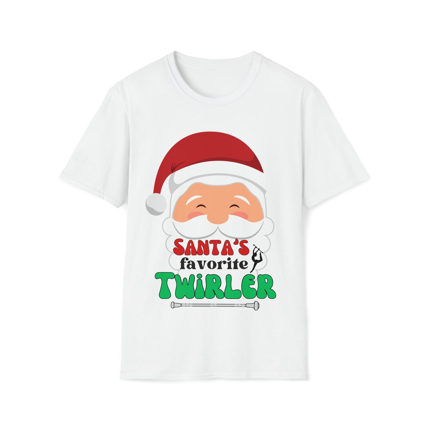 Santa's Favorite Twirler Unisex Softstyle Gildan T-Shirt, Baton Twirler Gift, Twirl Christmas T-Shirt, Majorette Gift