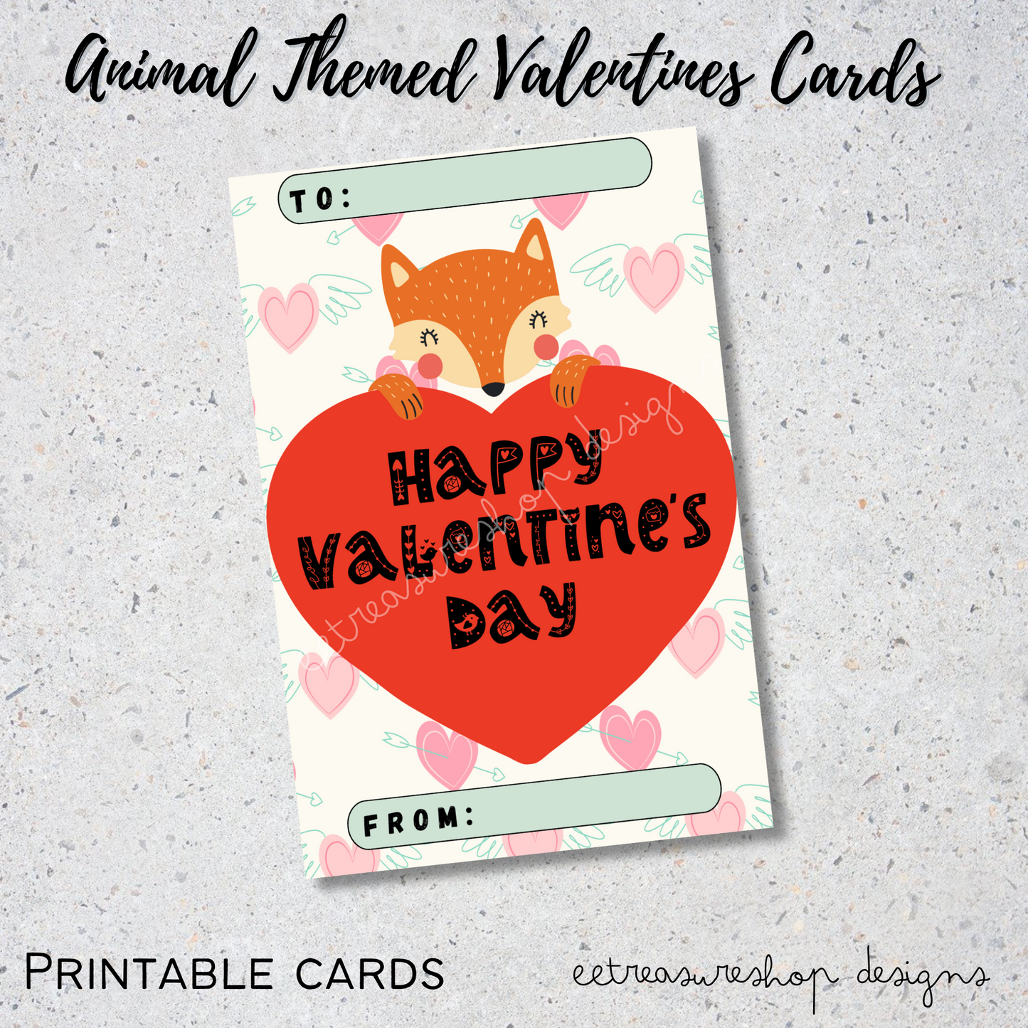 Valentines Day Printable, Animal Themed Valentine Kids Cards, PDF Digital Download, Printable Valentine for Kids