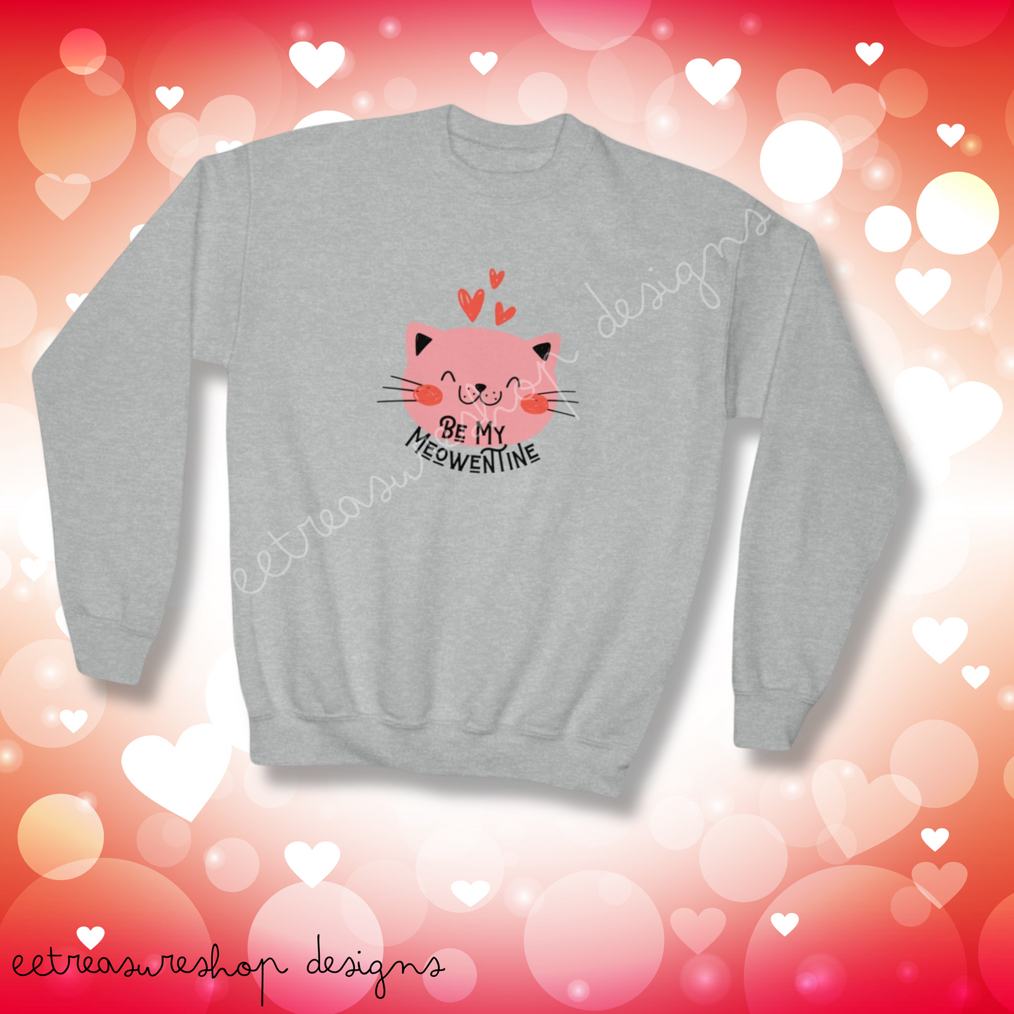 Be My Meowentine Youth Crewneck Sweatshirt, Children's Valentines Sweatshirt, Cat Valentine Sweatshirt