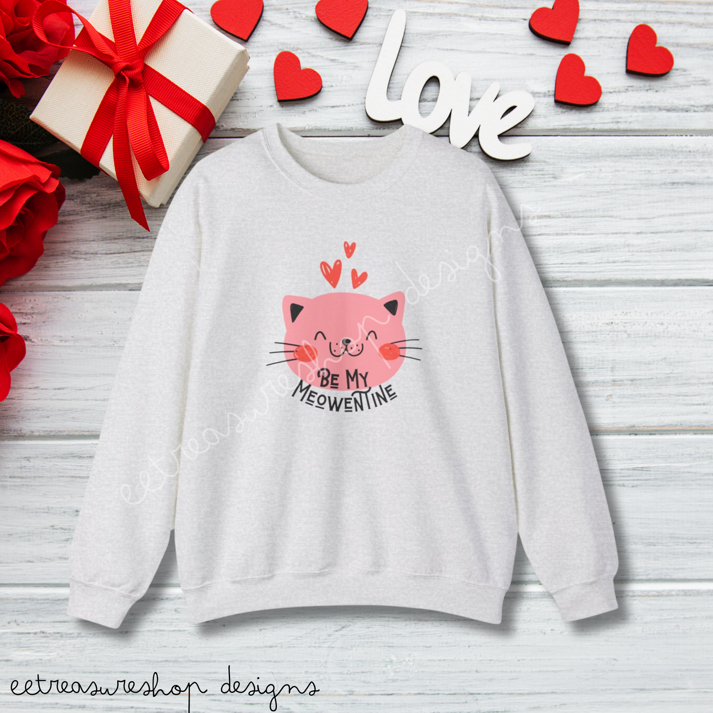 Be My Meowentine Valentines Day Unisex Heavy Blend Crewneck Sweatshirt, Cat Valentines Shirt, Gift for Her or Him for Valentines Day