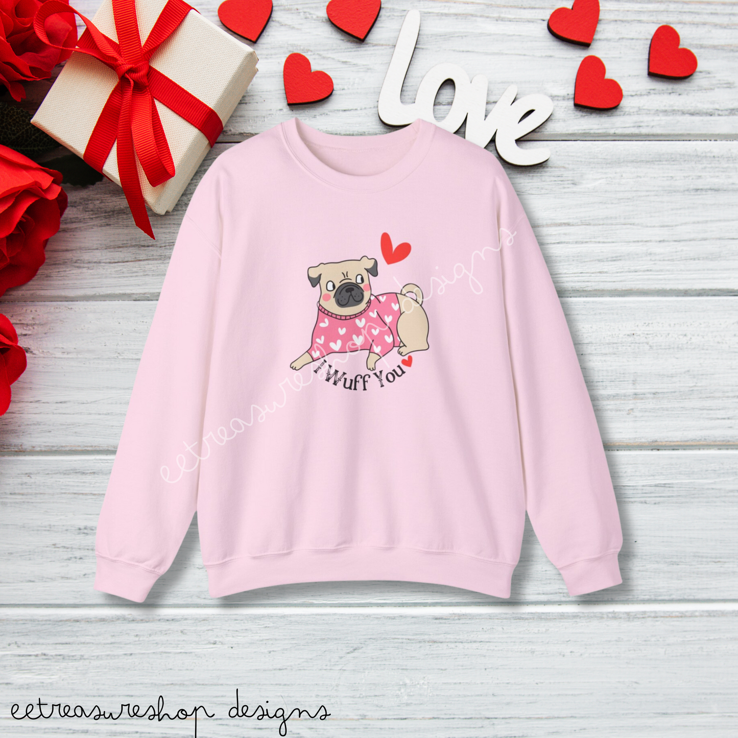 I Wuff You Valentines Day Unisex Heavy Blend Crewneck Sweatshirt, Dog Valentines Shirt, Gift for Her or Him for Valentines Day