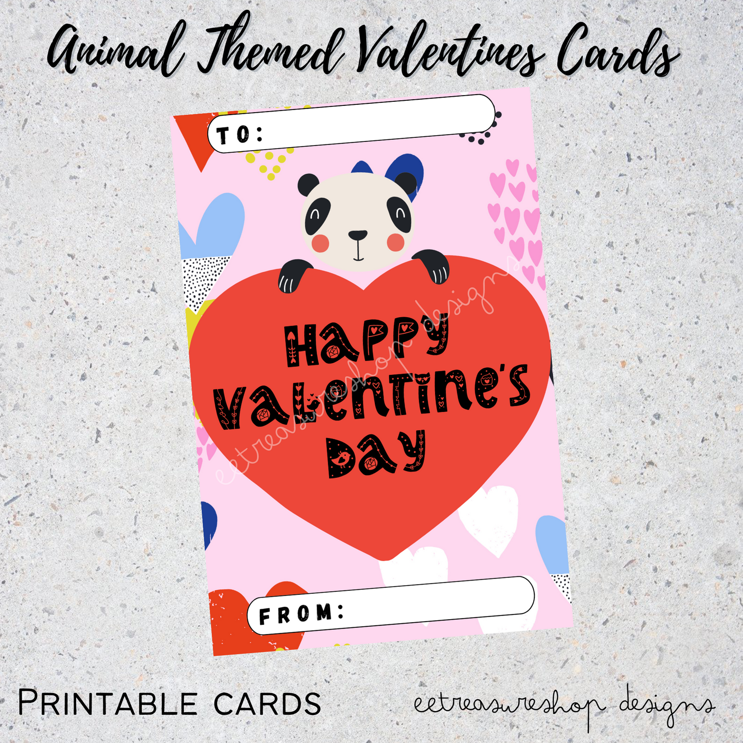 Valentines Day Printable, Animal Themed Valentine Kids Cards, PDF Digital Download, Printable Valentine for Kids