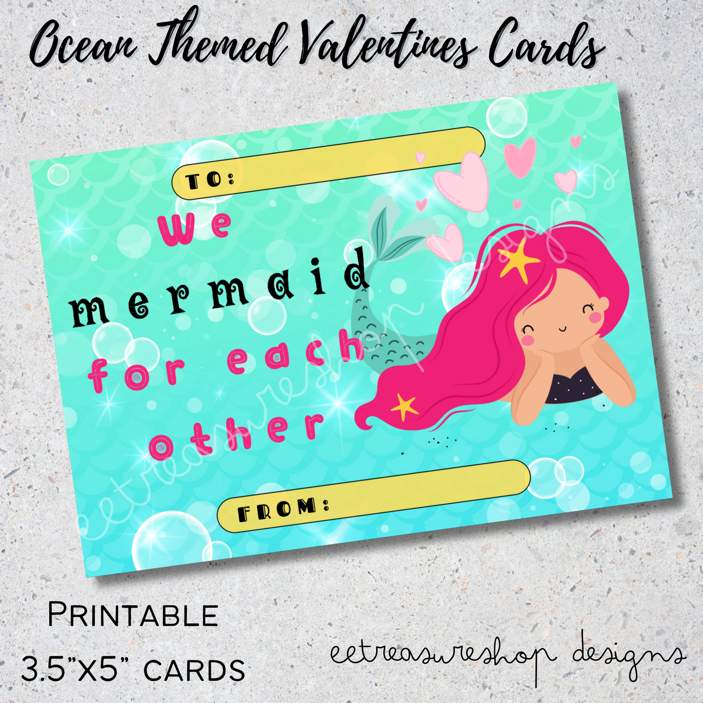 Valentines Day Printable, Ocean Themed Valentine Kids Cards, Fish, Shark, Mermaid, Whale, PDF Digital Download, Printable Valentine for Kids