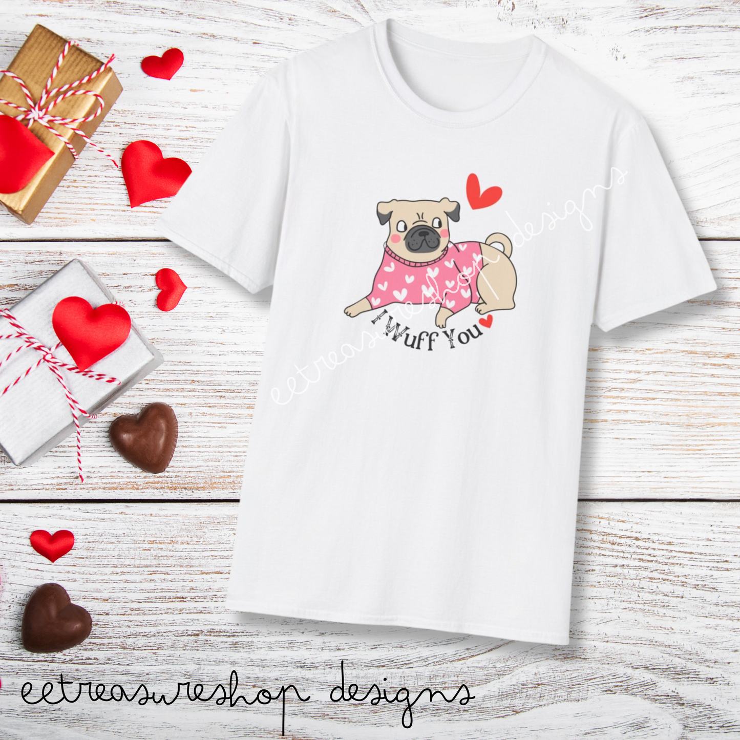 I Wuff You Unisex Softstyle T-Shirt, Dog Valentines Day T-Shirt, Gift for Her or Him for Valentines Day