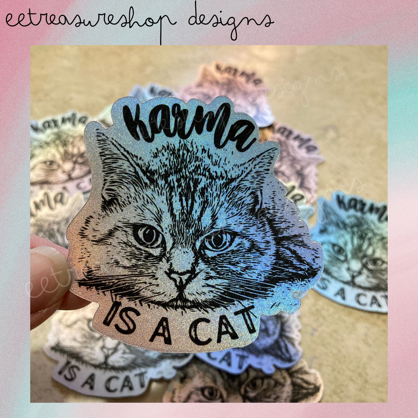 Swiftie Taylor Swift Inspired Karma Cat Holographic Waterproof Vinyl Sticker
