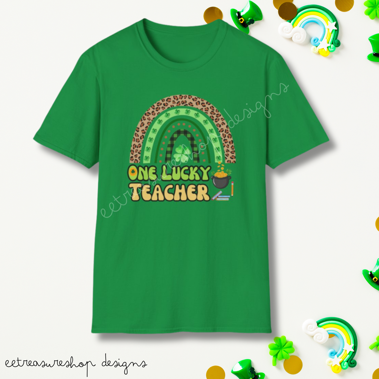 One Lucky Teacher St Patricks Day Unisex Softstyle T-Shirt, St Patricks Day Gift for Teacher Friend, Birthday Gift for Teacher