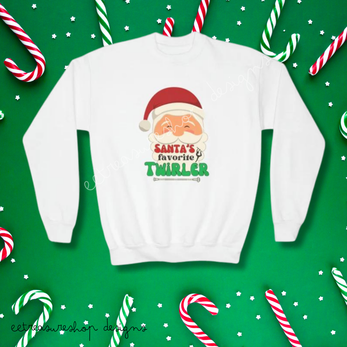 Santa's Favorite Twirler Youth Crewneck Sweatshirt, Children's Baton Twirler Sweatshirt, Twirler Christmas Sweatshirt, Baton Twirler Gift