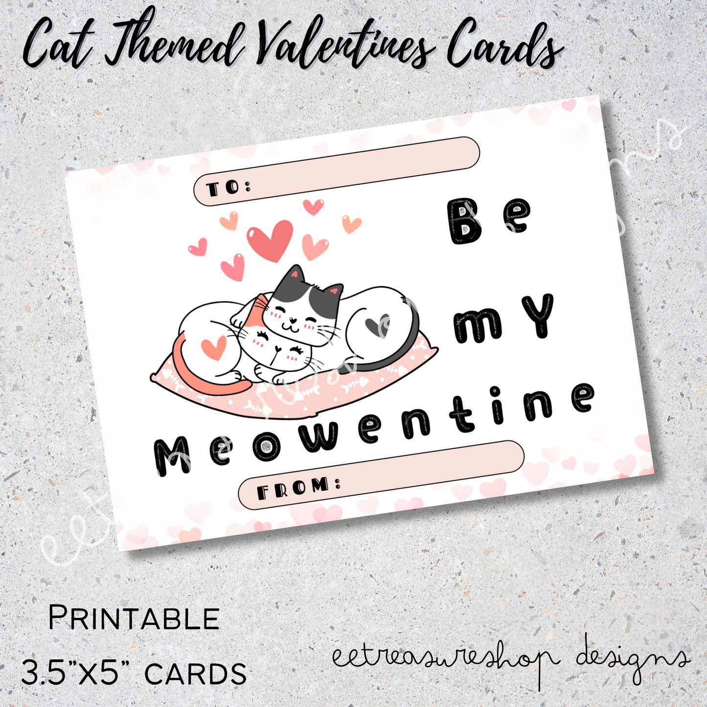 Valentines Day Printable, Cat Themed Valentine Kids Cards, PDF Digital Download, Printable Valentine for Kids