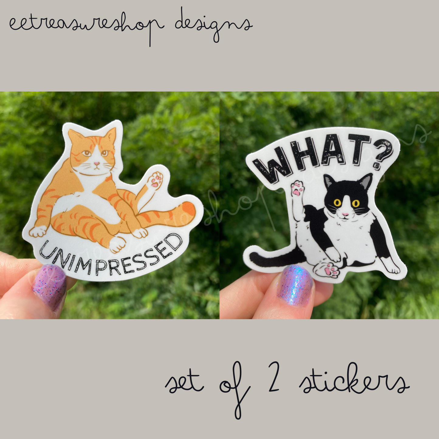 Set of 2 Cat Funny Vinyl Waterproof Stickers