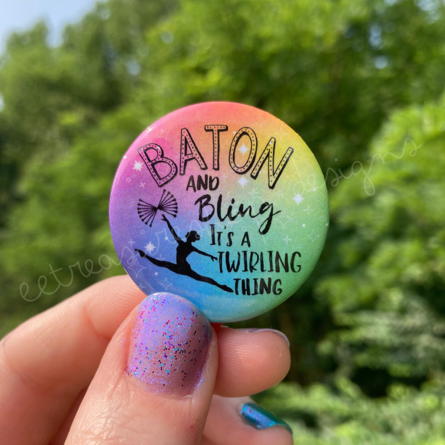 Baton and Bling Twirler Pinback Button, Baton Twirling Pin