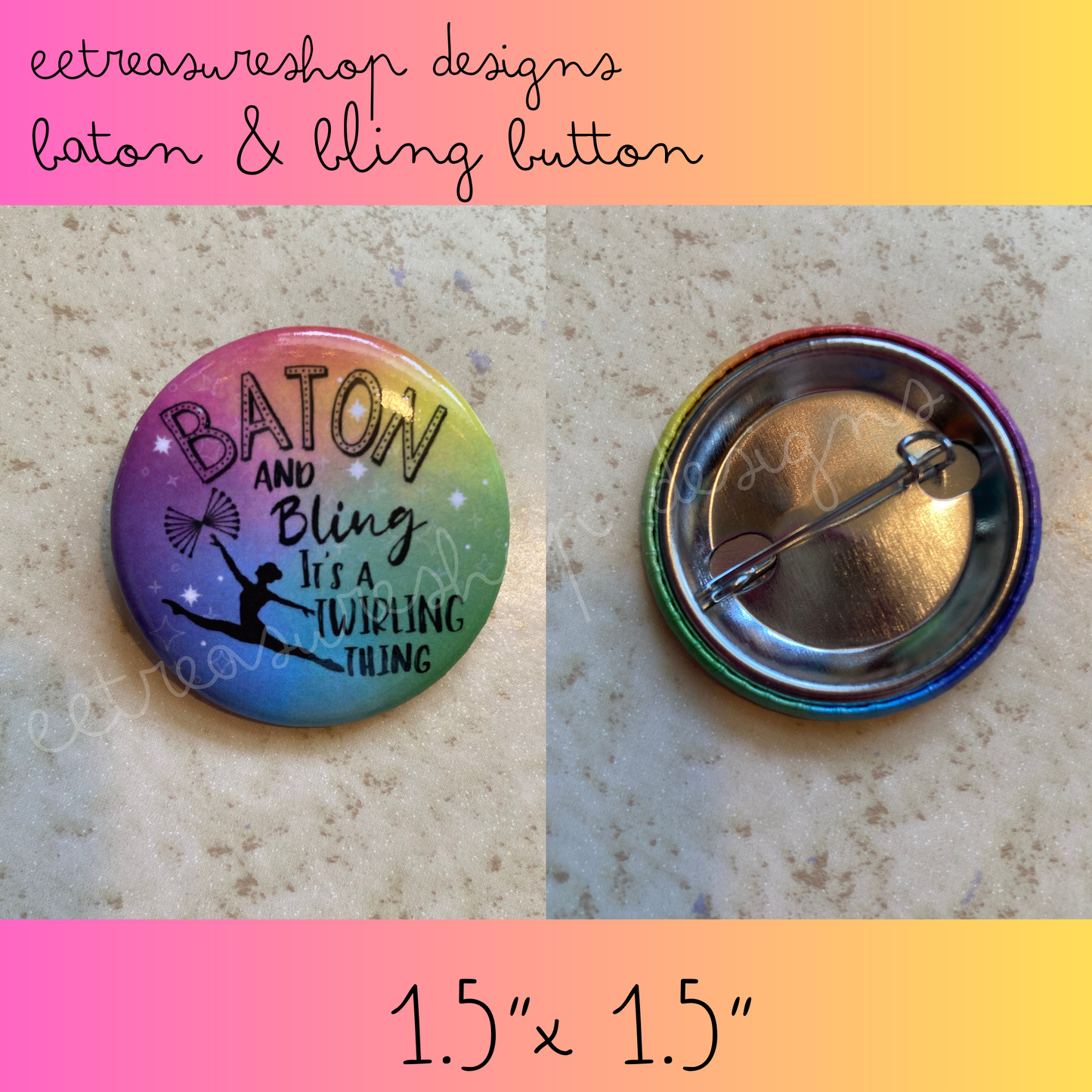 Baton and Bling Twirler Pinback Button, Baton Twirling Pin