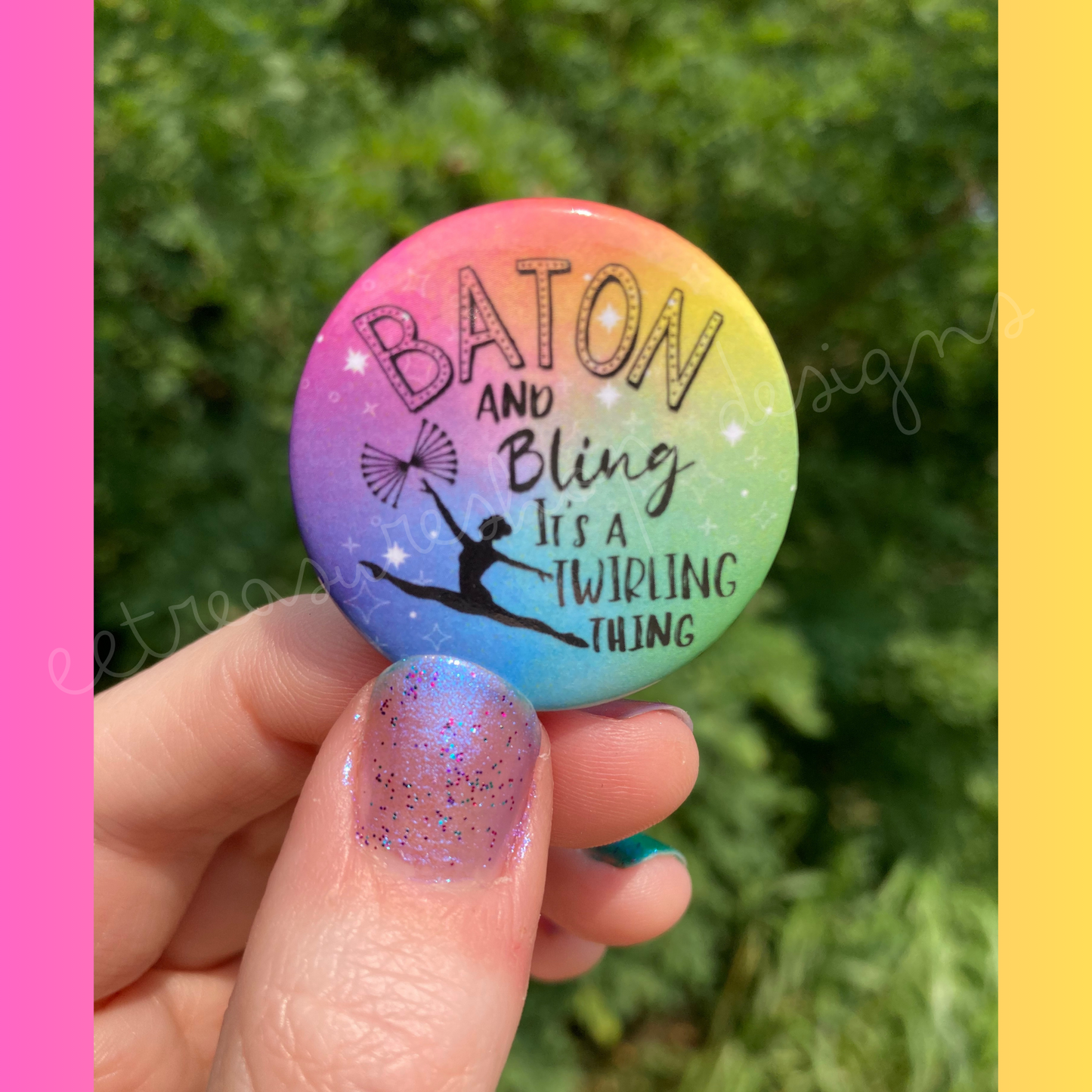 Baton and Bling Twirler Pinback Button, Baton Twirling Pin