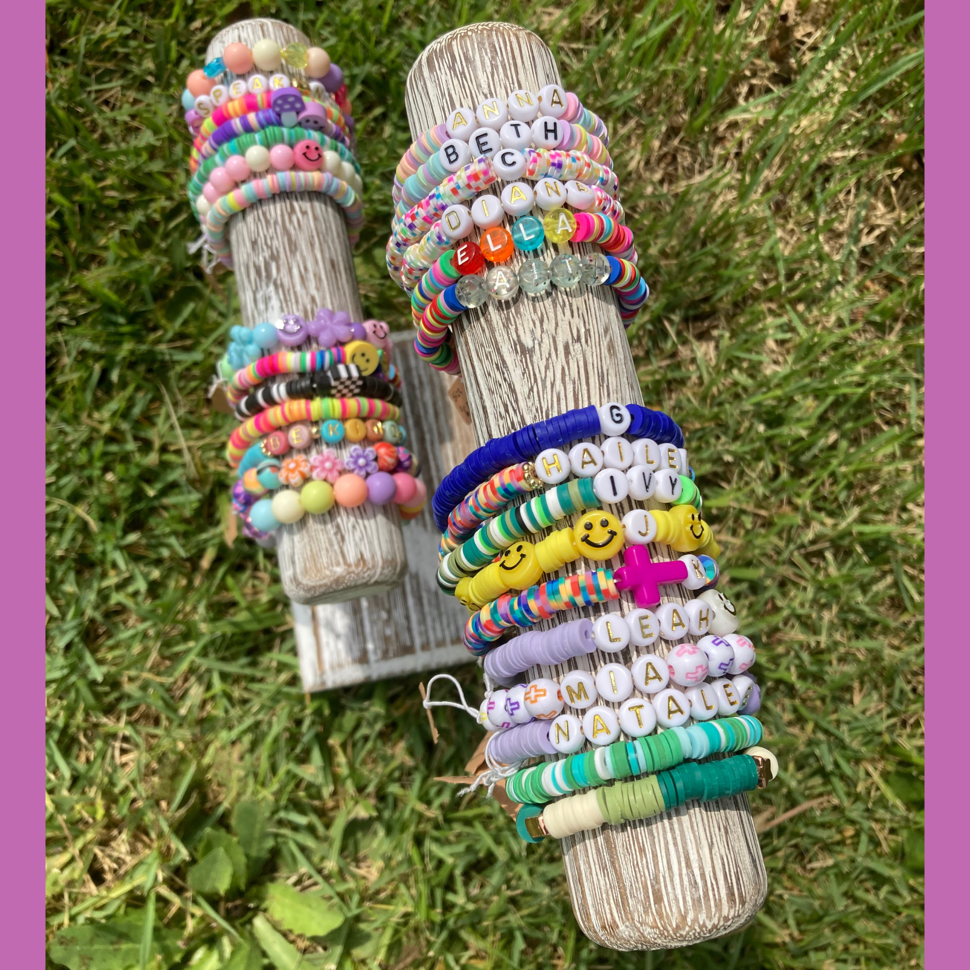Custom Beaded Name Bracelet DIY Kit, Candy Disc Heishi Beads