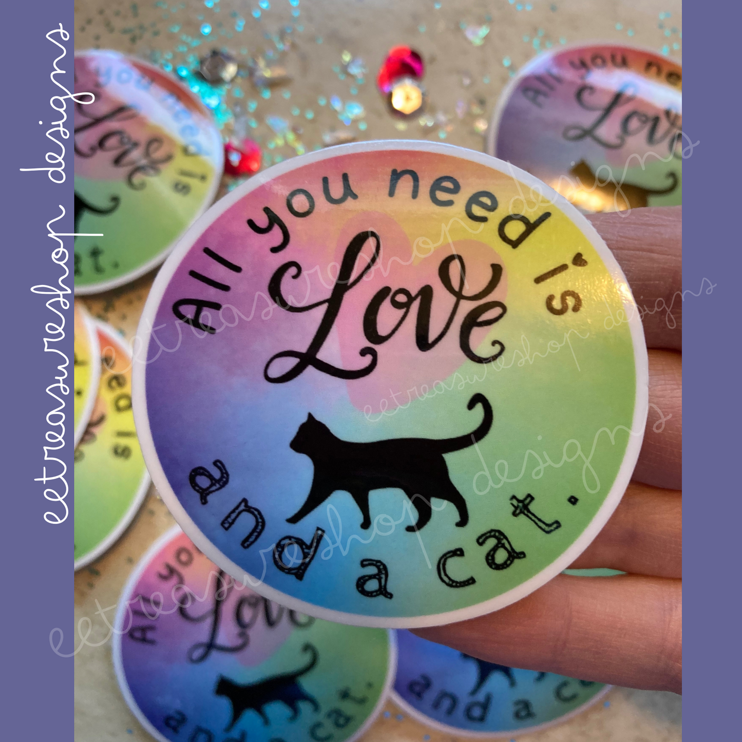Cat Lover Vinyl Waterproof Stickers, 7 Sticker Bundle