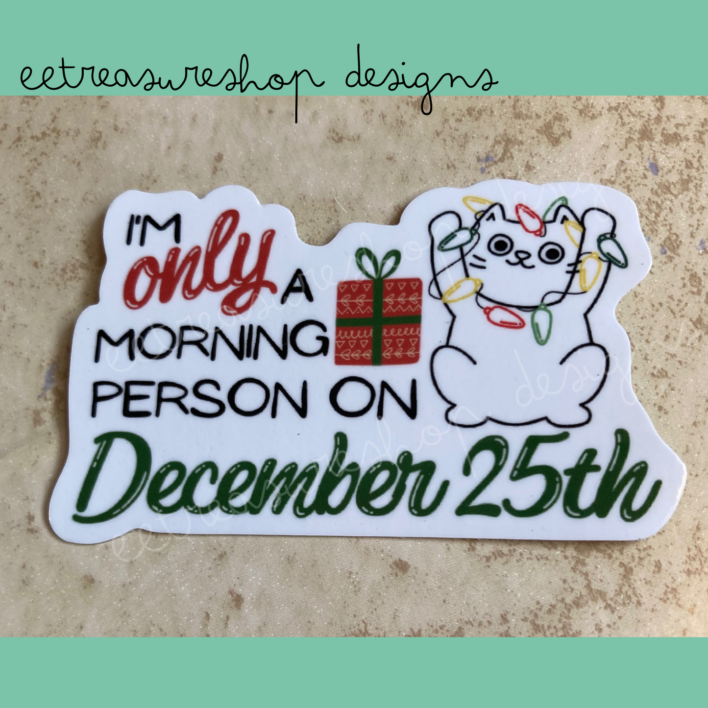 Cat Christmas Funny Vinyl Waterproof Sticker