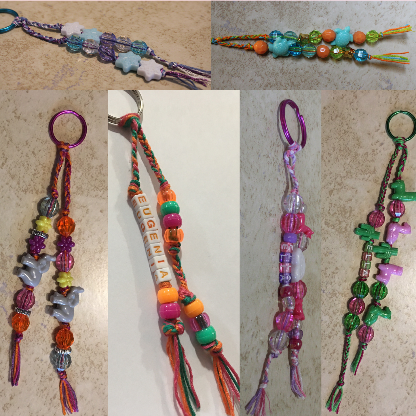 Custom Name Thread and Bead Keychain, Fun Themes