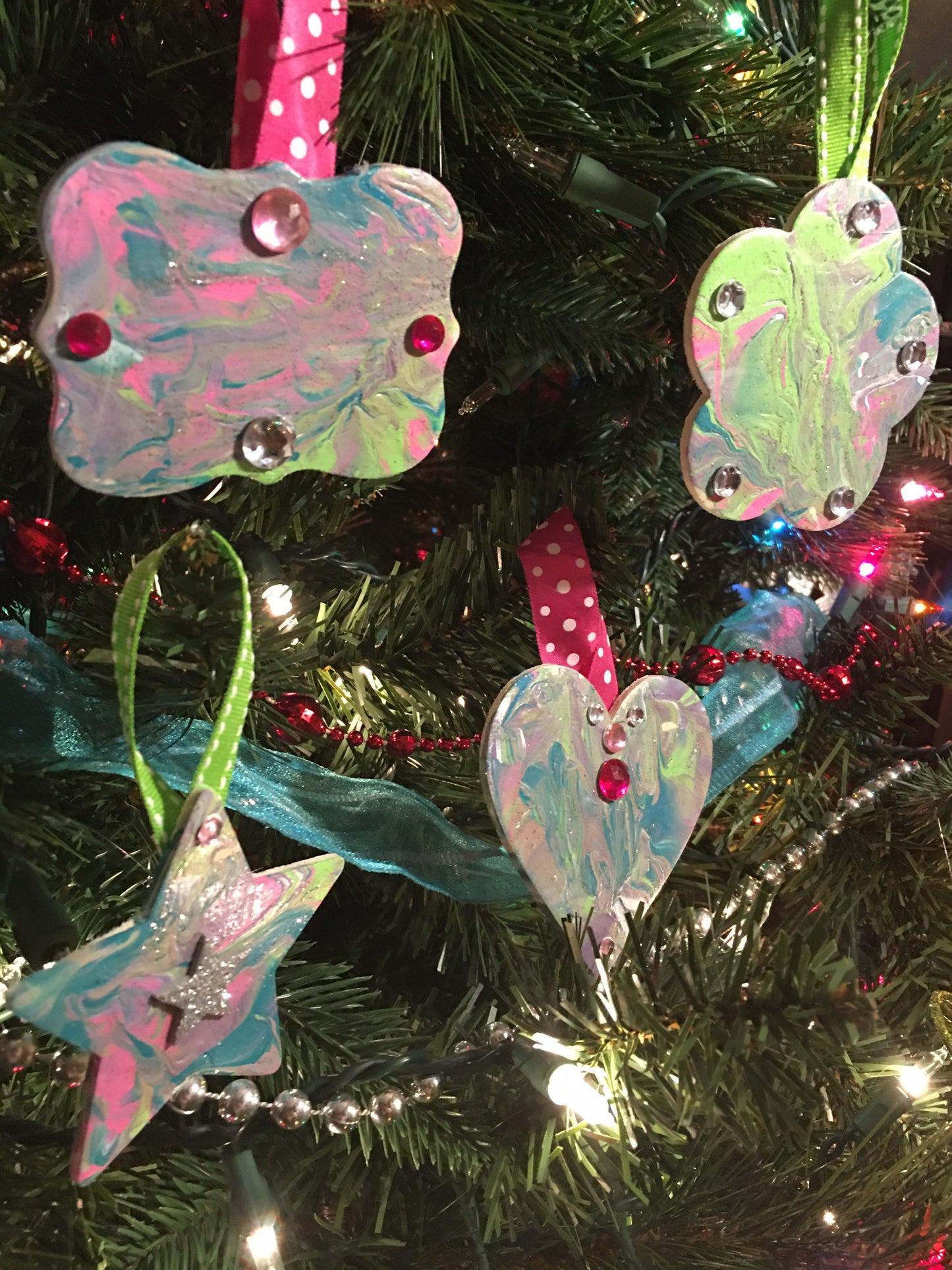 Handpainted Christmas Ornaments, Set of 4