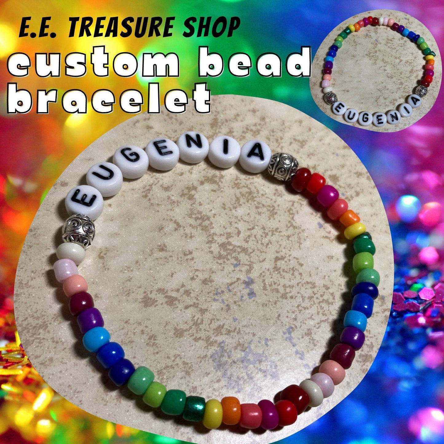 Custom Name Seed Bead Stretchy Bracelet