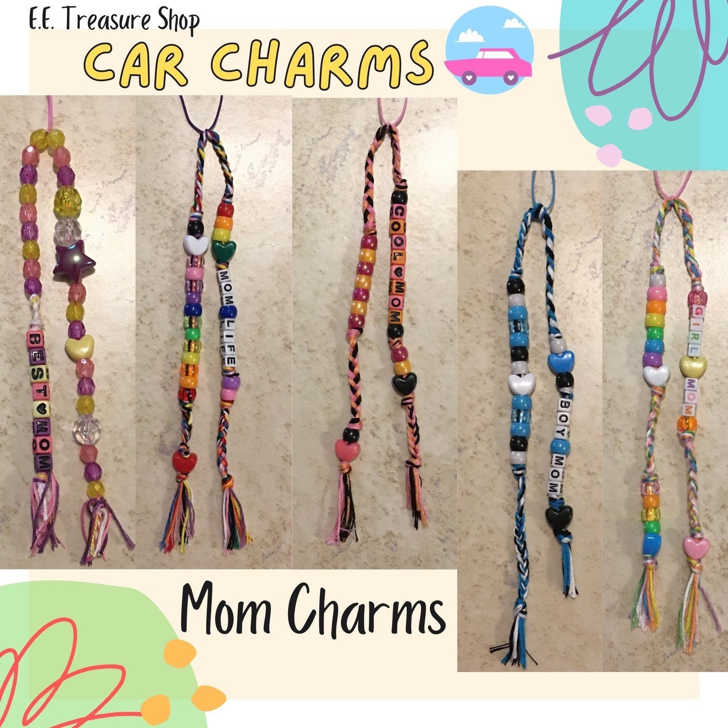 Mom Car Charm, Rear View Mirror Hanger
