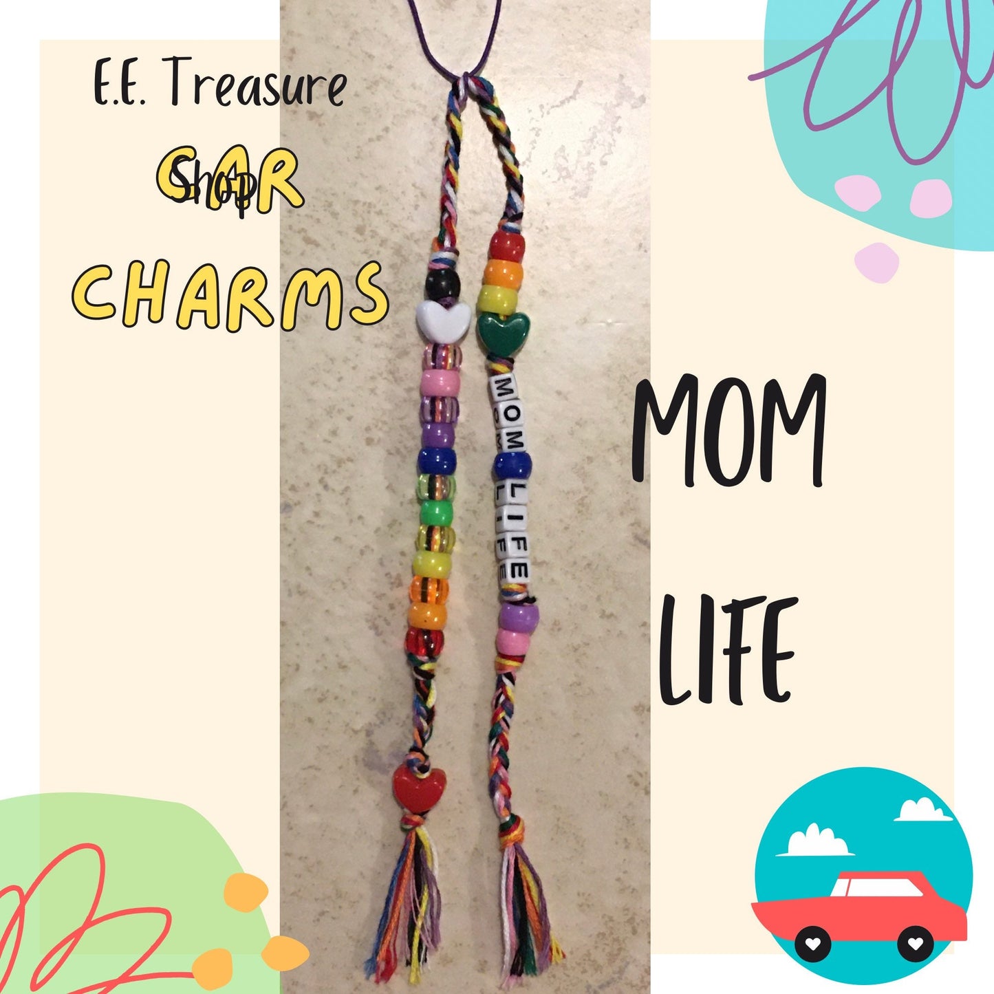 Mom Car Charm, Rear View Mirror Hanger