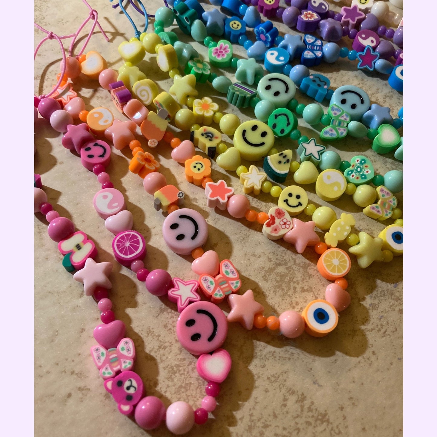 Custom Beaded Phone Charm, Smiley Face Preppy Phone Strap
