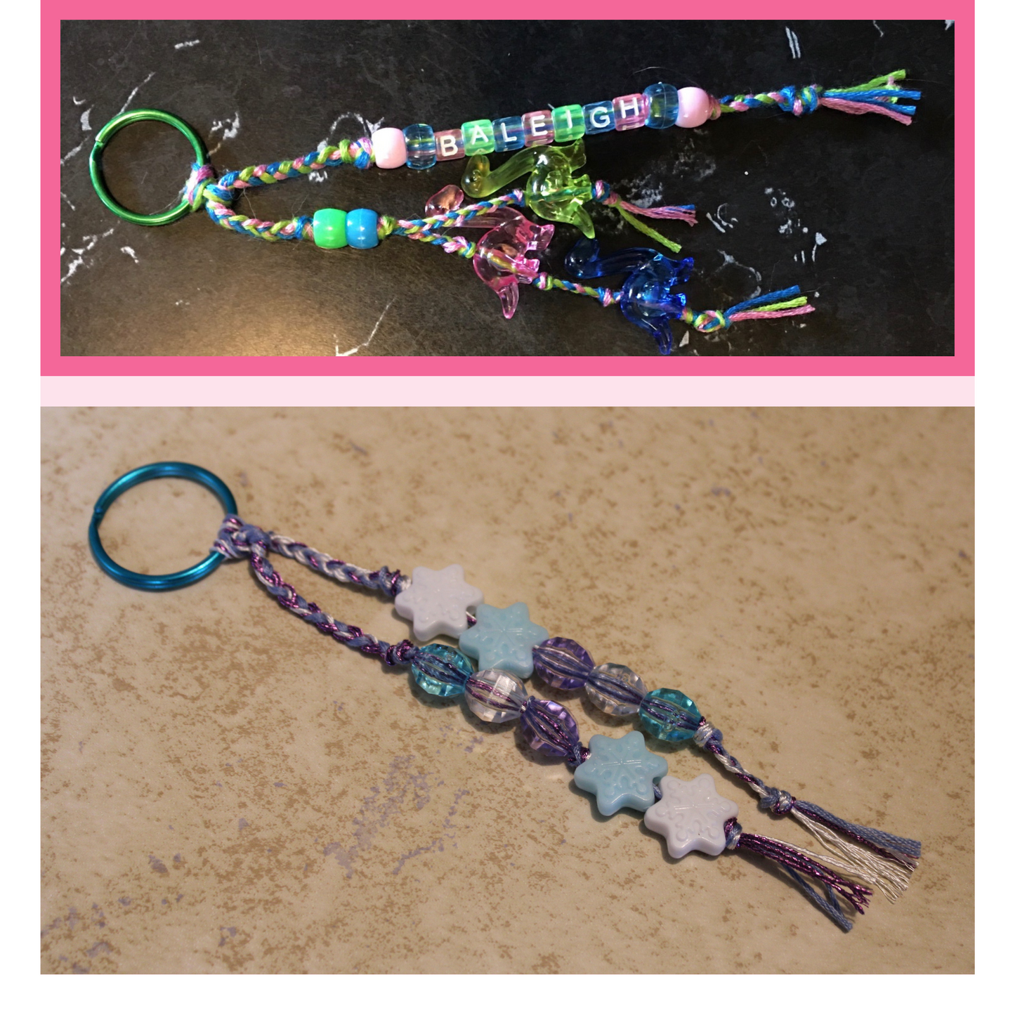 Custom Name Thread and Bead Keychain, Fun Themes
