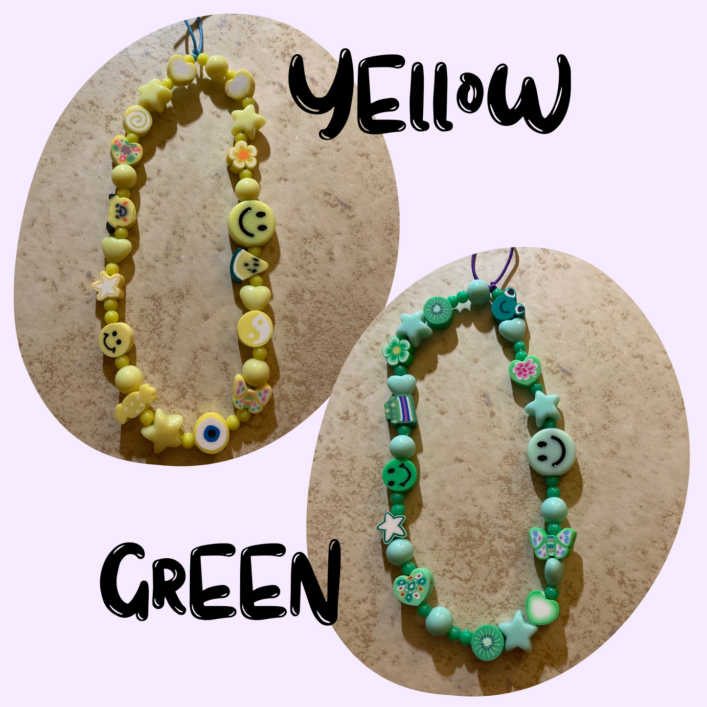 Custom Beaded Phone Charm, Smiley Face Preppy Phone Strap
