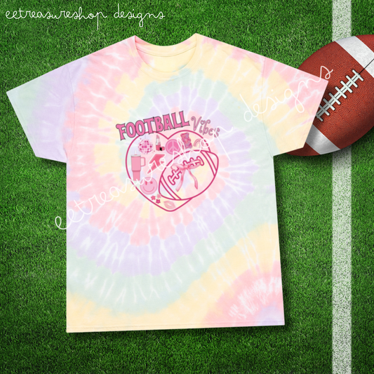 Football Vibes Preppy Spiral Tie-Dye Tee, Birthday Gift for Girly Football Fan Friend