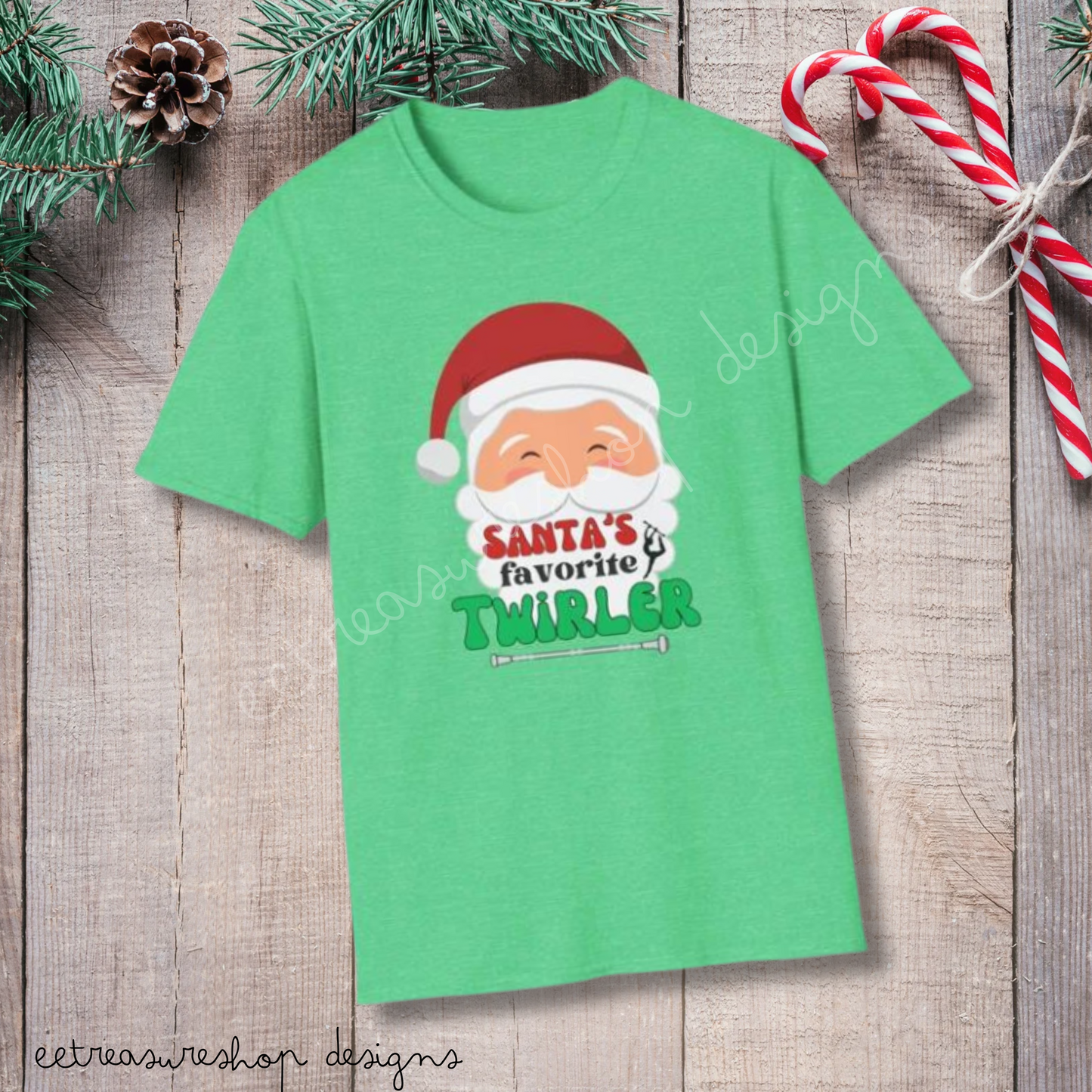 Santa's Favorite Twirler Unisex Softstyle Gildan T-Shirt, Baton Twirler Gift, Twirl Christmas T-Shirt, Majorette Gift