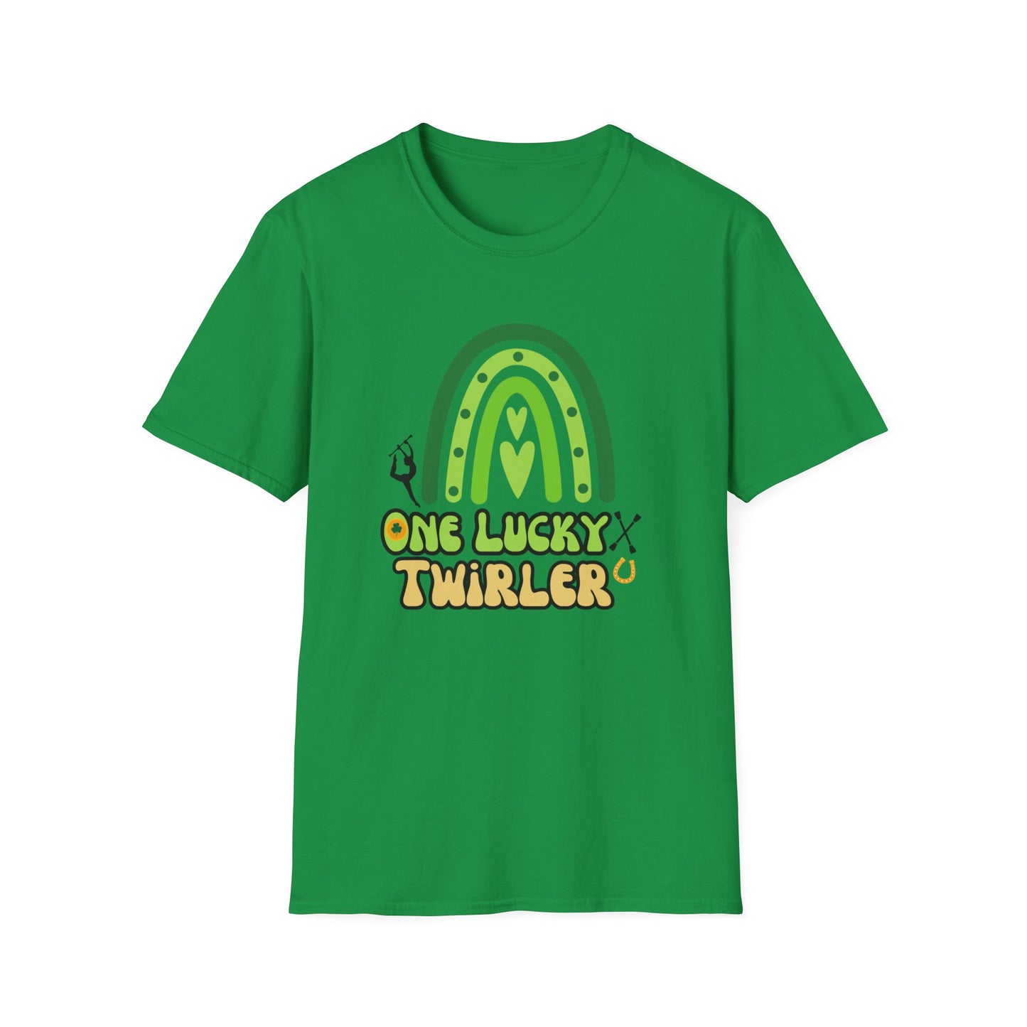 One Lucky Twirler St Patricks Day Unisex Softstyle T-Shirt, St Patricks Day Gift for Baton Twirler, Birthday Gift for Majorette