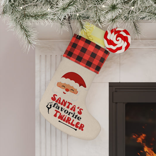 Santa's Favorite Twirler Holiday Stocking, Baton Twirler, Majorette Christmas Stocking, Twirler Christmas Gift