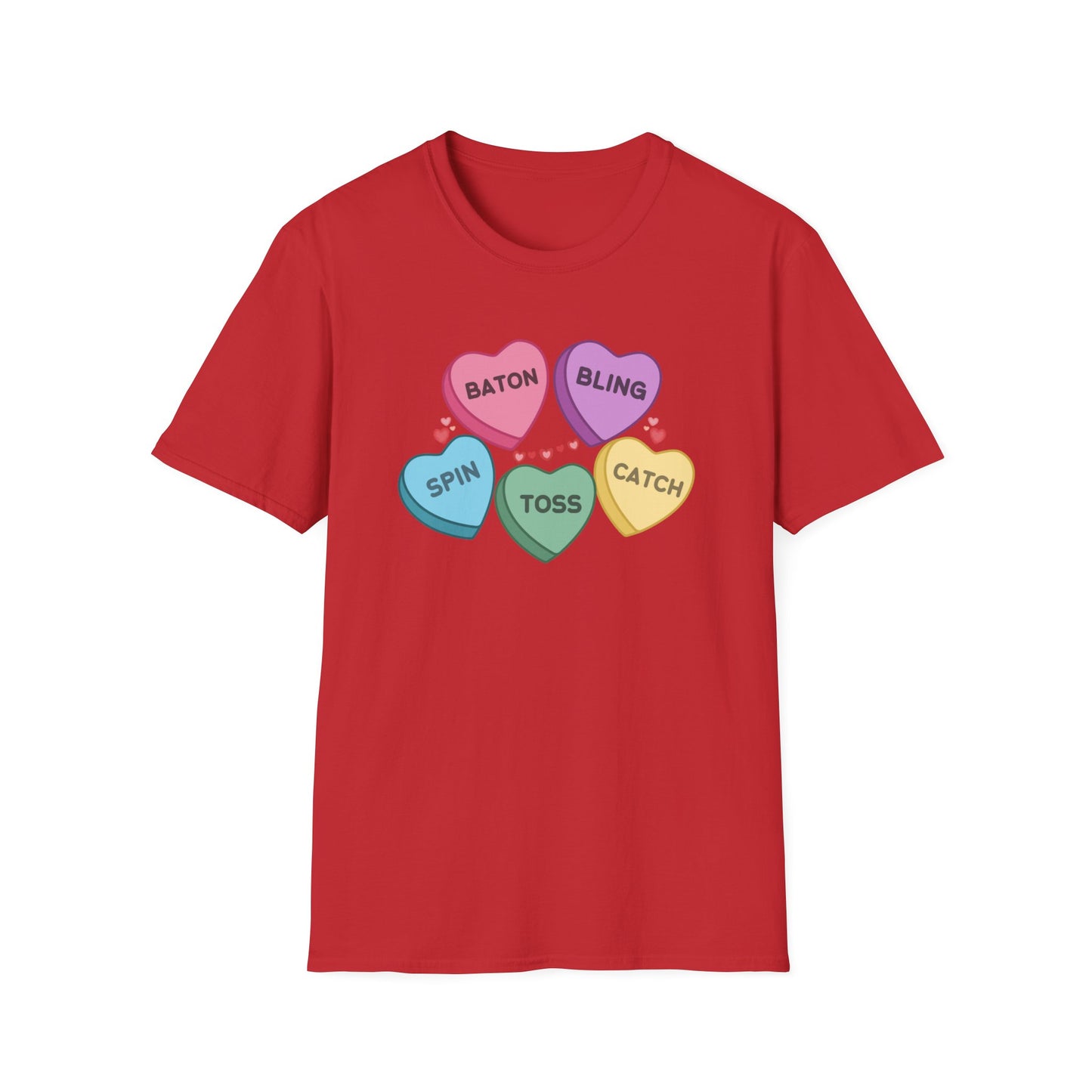 Candy Hearts Twirler Unisex Softstyle T-Shirt, Baton Twirler Valentines Day T-Shirt, Gift for Her for Valentines Day