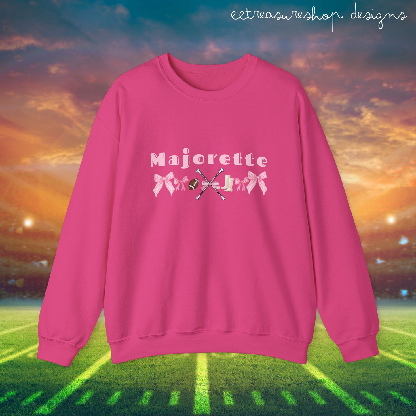 Majorette Pink Bows Unisex Heavy Blend Crewneck Sweatshirt, Birthday Gift for Baton Twirler Friend