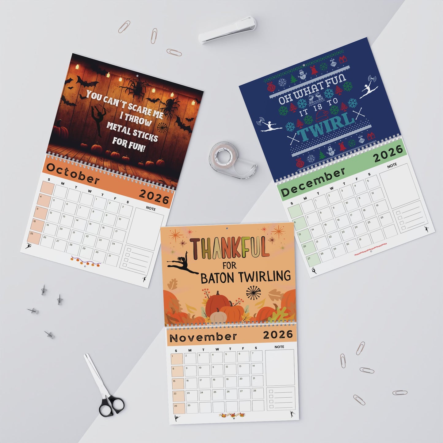 Twirl Girl 2026 Wall Calendar, Christmas Gift for Baton Twirler, Holiday Gift for Majorette, Baton Twirler Calendar, Twirl Coach Gift