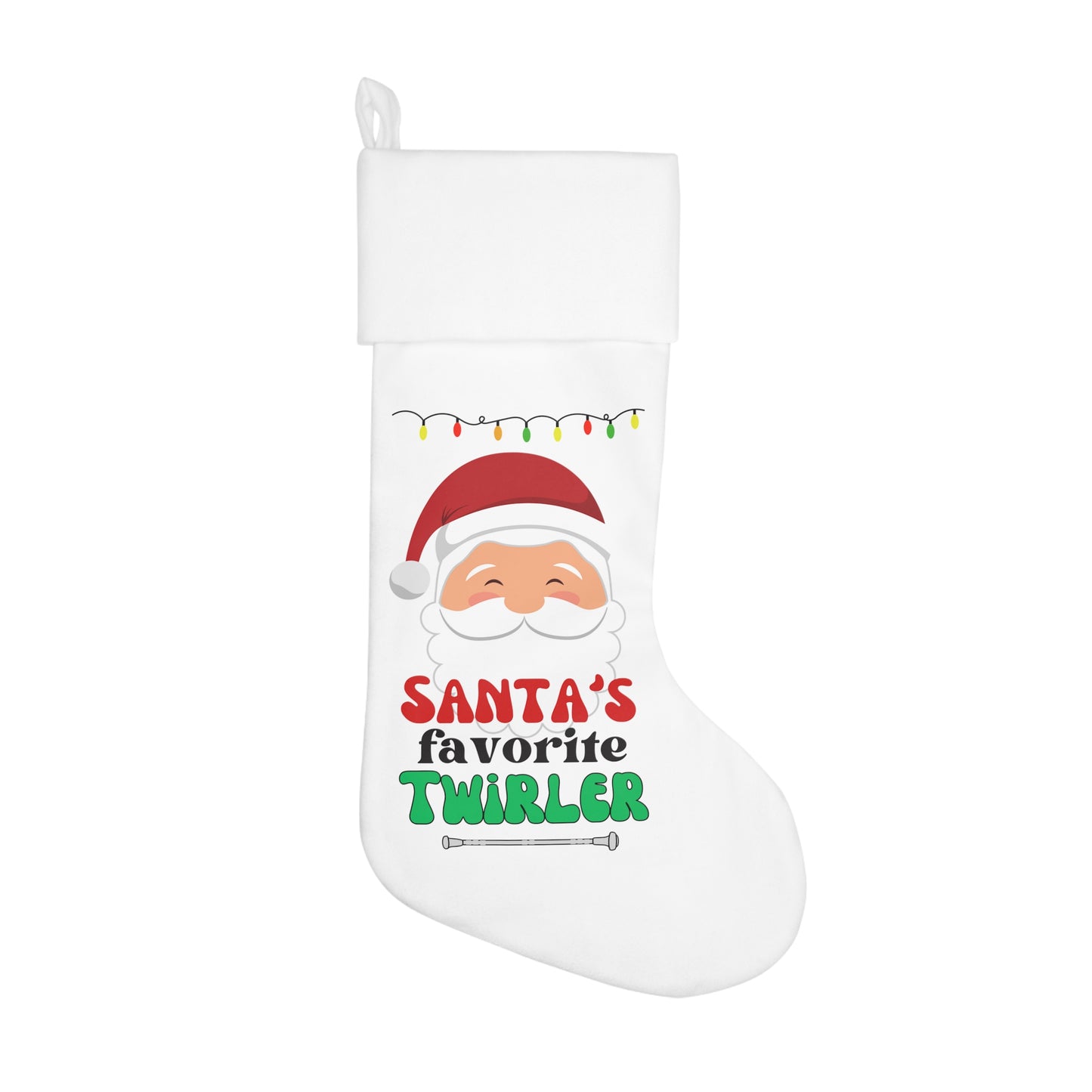 Santa's Favorite Twirler Holiday Stocking, Baton Twirler, Majorette Christmas Stocking, Twirler Christmas Gift