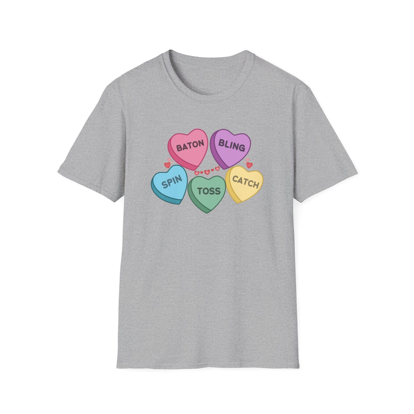 Candy Hearts Twirler Unisex Softstyle T-Shirt, Baton Twirler Valentines Day T-Shirt, Gift for Her for Valentines Day