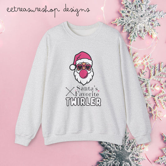 Baton Twirler Sweatshirt, Santa's Favorite Twirler, Christmas Twirling Sweatshirt, Holiday Baton Shirt, Twirler Crewneck, Xmas Marching Band