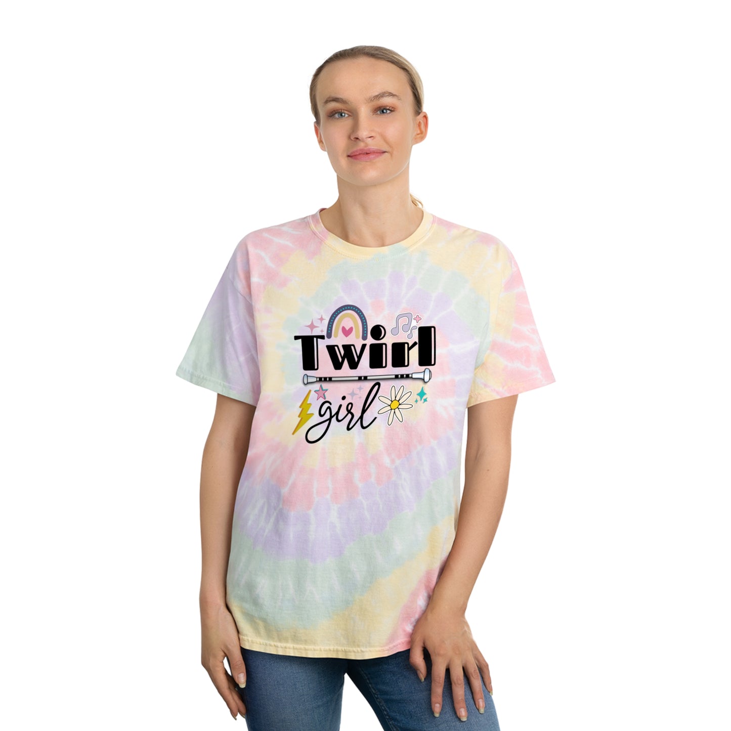Twirl Girl Spiral Tie-Dye Tee, Competition for Baton Twirler Daughter, Recital Gift for Twirler Friend
