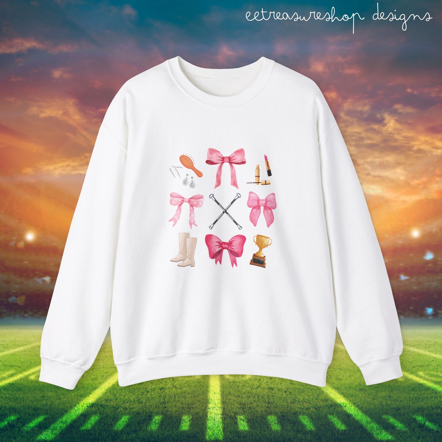 Majorette or Majorette Mom Cute Pink Bows Heavy Blend Crewneck Sweatshirt, Birthday Gift for Baton Twirler Friend