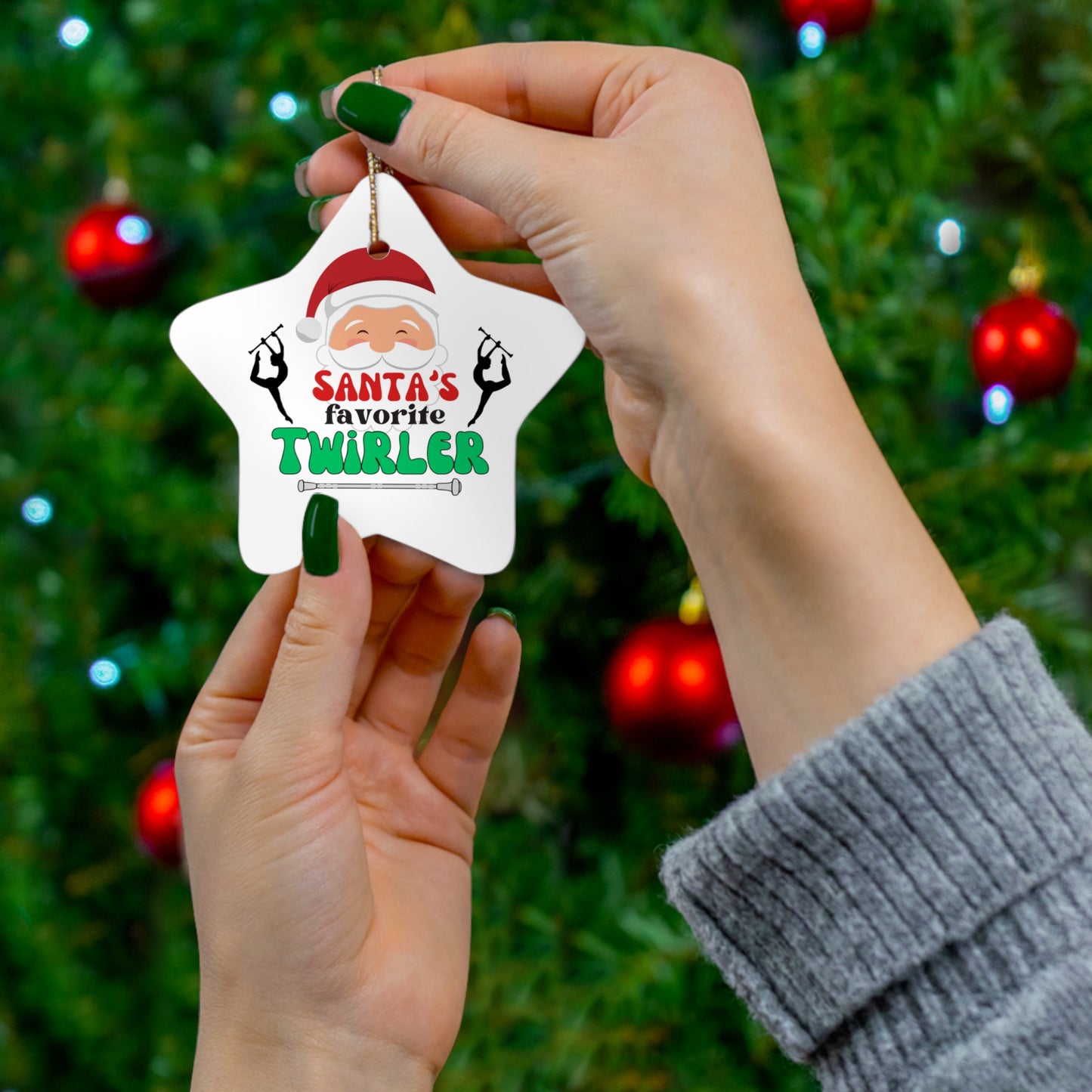 Santa's Favorite Twirler Ceramic Christmas Ornament, Circle, Snowflake Baton Twirler Christmas Ornament, Twirler Gift