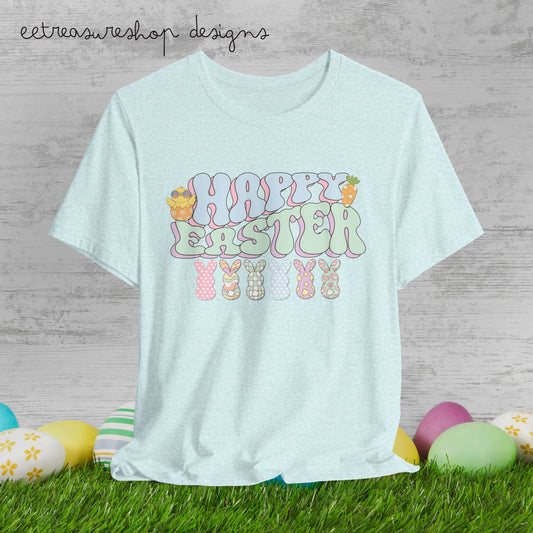 Happy Easter Bunny Tee, Unisex Jersey Short Sleeve Tee, Spring Apparel, Easter Celebration Shirt, Bunny Graphic Tee, Casual Fashion